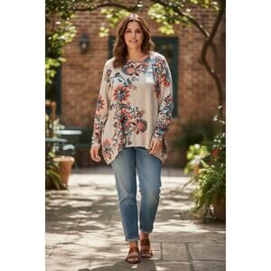 Chico’s Women’s Sz 3 or XL Lightweight Long Sleeve Sweater Floral Boho Layer